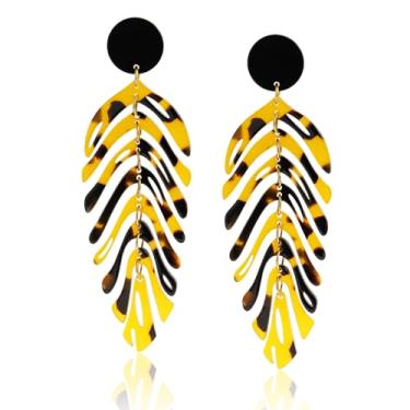 Imagem de BOBOXZSZD Brincos pendentes de acrílico para mulheres, brincos de folha de palmeira, estrutura de espinha de peixe, temperamento ultra leve e simples, brincos de orelhas sensíveis, CM