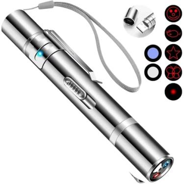 Imagem de Ponteiro laser, brinquedos para gatos em ambientes internos, brinquedo de caneta a laser, ponteiro de luz LED de ponto vermelho, brinquedos interativos para gatos e cães, carregamento USB, 5 padrões