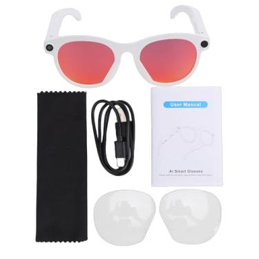 Imagem de Naroote Óculos Inteligentes para Homens e Mulheres, óculos de áudio Com Assistente de Som AI, Câmera de 2 MP, Tradução Em Tempo Real, Reprodução de (Armação Branca com Lentes Transparentes e Laranja)