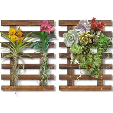 Imagem de Mulctun 2 plantadores de parede – 29 cm L x 38 cm A plantadores de parede de madeira para plantas internas e externas, treliça de parede de madeira pendurada, suporte de parede para orquídeas