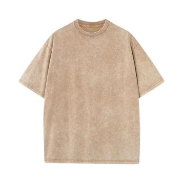 Imagem de Camiseta Masculina De Verão Estilo Retro Em Algodão Desgastada Solta C