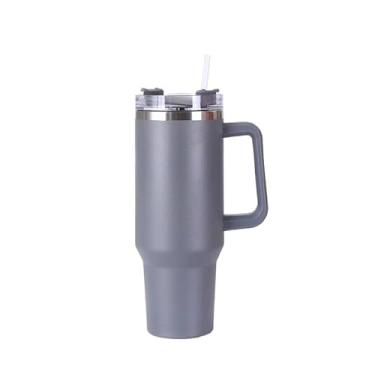 Imagem de Copo Térmico Inox 304 com Canudo e Alça | Garrafa Térmica de 1,2 Litros (1200ml) para Academia, Trabalho e Viagem(CINZA)