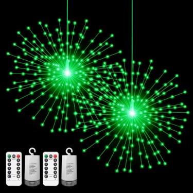 Imagem de PXBNIUYA Pacote com 2 luzes esferográficas Starburst, 200 luzes LED de fogos de artifício, 8 modos reguláveis de controle remoto, luz de fada pendurada, luz de fio de cobre para festas de pátio de