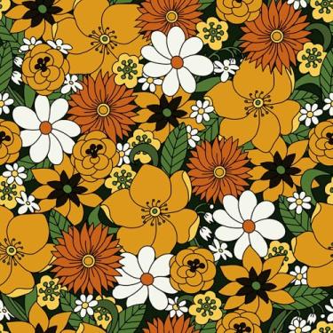 Imagem de YENHOME Papel de parede retrô descasque e cole laranja branco vermelho papel de parede floral 44,5 cm x 701 cm 70S retro hippie papel de parede para banheiro quarto dormitório destaque mural de parede