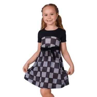 Imagem de Vestido Infantil Xadrez Preto com Faixa na Cintura - Big Bless-Feminino