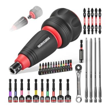 Imagem de Geinxurn O conjunto de 35 chaves de fenda inclui alça de chave de fenda 2 em 1, chave de fenda de impacto, chave catraca de extremidade dupla, suporte de broca e chave de porca para reparo e trabalho