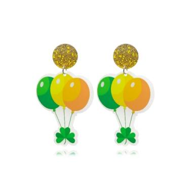 Imagem de Brincos de Dia de São Patrício Balão Acrílico Chapéu Espiritual Ferradura Brincos Pendentes de Ferro Brincos Divertidos Trevo Verde para Mulheres Meninas Presente de Dia de São Patrício, Acrílico, Sem