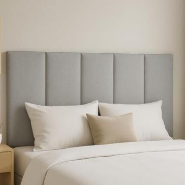 Imagem de Cabeceira de Cama em L Estofada Autoadesiva 45x20cm, Painel Modular para Solteiro Casal Queen King(PRATA,17)