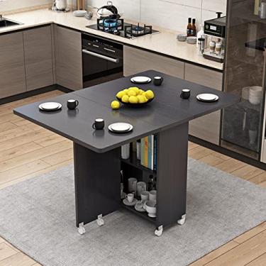 Imagem de ZXLPHA Mesa de jantar dobrável, mesa de cozinha expansível com 2 prateleiras de armazenamento e 6 rodas, mesa de folhas suspensas que economiza espaço para cozinha/sala de estar/escritório em casa