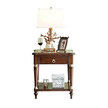 Imagem de Mesa lateral de madeira luxuosa com pintura manual dourada, mesa de canto quadrada de sofá de 58 cm com gaveta e prateleira aberta, mesa de centro pequena requintada para qualquer mesa de canto (cor