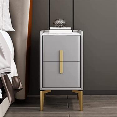 Imagem de Mesa de cabeceira de madeira preta, suporte para quarto, branco, moderno, mini armário de cabeceira com 2 gavetas, cinza, leve, luxuoso, ultra-estreito, couro italiano, armário de cabeceira 35 x 40 x
