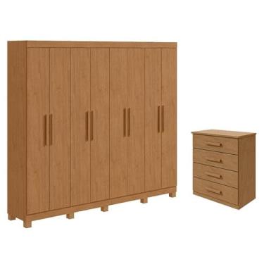 Imagem de Guarda Roupa Casal Andara Soft com PÃ:copyright:s e Cômoda Gaveteiro Baião Amêndoa Clean - Lopas