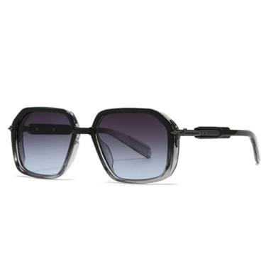 Imagem de Óculos de Sol Retrô Masculino UV400 Fashion Feminino com Rebites e Lentes Degradê (Preto, Cinza, Azul)