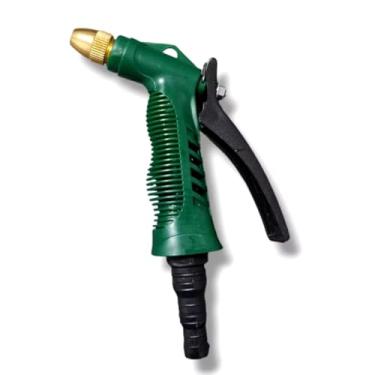 Imagem de Pistola de Jardim Profissional pulverizadora Bico Jato forte Ajustável Verde e Dourado Esguicho Para Mangueira com regulagem Gatilho de Alta Pressão lavar quintal carro limpeza externa resistente