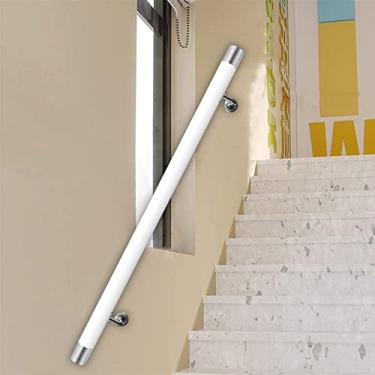 Imagem de DKXCOSQ Kit de corrimão de escada antiderrapante de madeira branca com suportes de parede trilho de corrimão de madeira maciça para segurança em escadas internas e grades de idosos