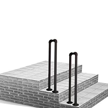 Imagem de DKXCOSQ Corrimão de escada de ferro forjado, trilho de apoio de poste único com base, corrimão de transição resistente para varanda de 1 degrau, preto, 55 cm (1,8 pés)