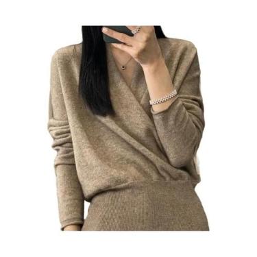 Imagem de Suéter Feminino De Lã Merino 100% Tricotado, Top Solto Sexy Para Outon