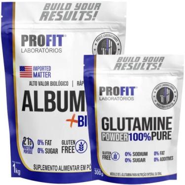Imagem de Albumina com Biotina 1Kg + Glutamina 100% Pura 300g - Profit, Chocolat
