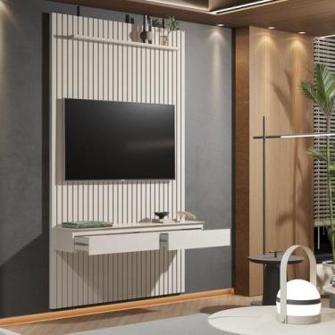 Imagem de Painel 100% MDF para TV 55 Polegadas Ripado com Rack Suspenso 2 Gaveta