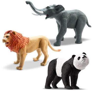 Imagem de 3 Unids Brinquedo Animal Realista Vinil Elefante Leão Panda - Silmar B