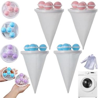 Imagem de Bolas de filtro de máquina de lavar, bolas de lavanderia reutilizáveis com sacos de malha flutuantes removem eficazmente pelos de animais de estimação, fiapos e penugem, bolas de lavanderia (4 peças-B