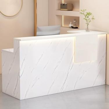 Imagem de Mesa de recepção moderna em forma de L com gavetas com trava - branca, 140 cm - ideal para escritório doméstico ou espaço de varejo