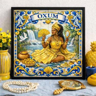 Imagem de Quadro Orixá Oxum Estilo Azulejo 33x33cm Mold Preta Vidro - Quadros On