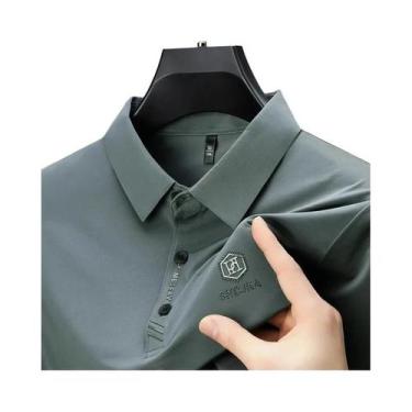 Imagem de Camisa Polo Masculina Casual De Negócios Com Manga Curta, Cor Sólida, 