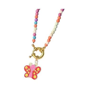 Imagem de Colar Feminino Boêmio Com Pingente De Borboleta E Coração Arco-íris, J