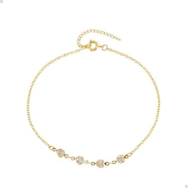 Imagem de Tornozeleira Com Corações de Zircônia Banhado À Ouro 18k