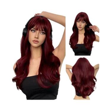 Imagem de Peruca Sintética Longa Vermelha Com Ondas Naturais, Fibra Resistente A