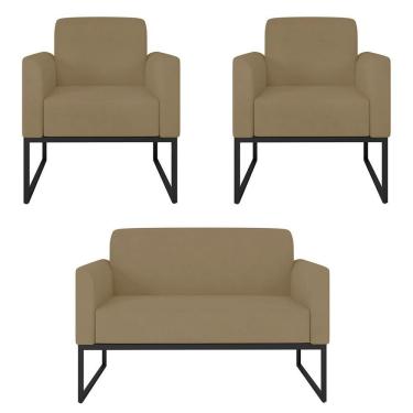 Imagem de Kit Namoradeira E 2 Poltronas Preta S12 Marrom Rato