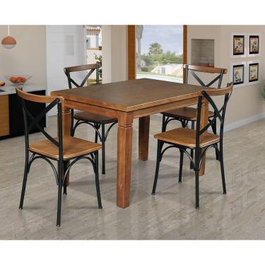 Imagem de Mesa Jantar Retangular Aurora 120X80 Com 4 Cadeiras Paris Base Alumínio - Castanho - Marrom
