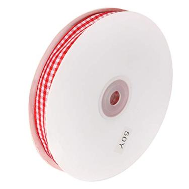 Imagem de Fita xadrez, fita de tecido liso de 50 metros para artesanato e costura DIY, com design de grade para fazer laços e decoração de roupas (vermelho e branco)