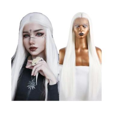 Imagem de Peruca Sintética Longa E Lisa Branca Platina Com Renda Frontal 13X4, F