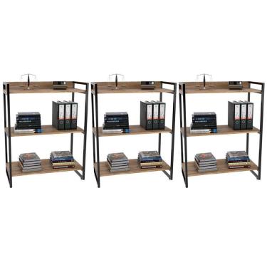 Imagem de Kit 3 Estantes C/3 Prateleiras Escritório 14x80Cm Carvalho