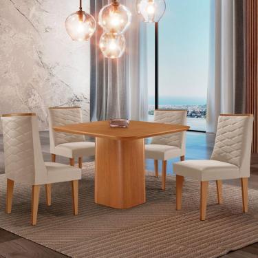 Imagem de Mesa De Jantar Eloise 90cm Tampo Mdf 4 Cadeiras Moderna Veludo Creme/naturale