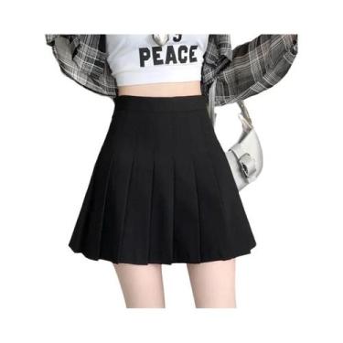 Imagem de Saia Mini Plissada Preta plus Size Estilo Preppy Para Mulheres, Cintur
