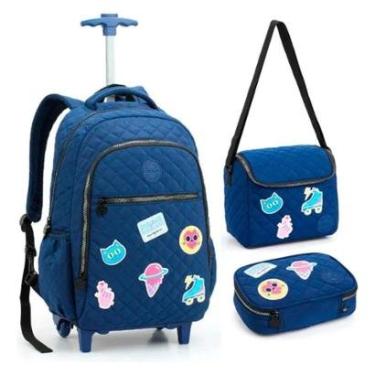Imagem de Kit Mochila Rodinha Lancheira Estojo Box Awesome Colorup Azul Seanite-Feminino