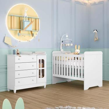 Imagem de Quarto De Bebê Gabrielle Berço 3 Em 1 Cômoda Branco Brilho
