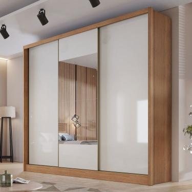 Imagem de Guarda-Roupa Casal Volano 3 Portas 4 Gavetas com Espelho 100% Mdf Cumaru/Marrom Claro - Pnr Móveis