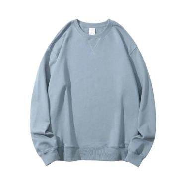 Imagem de Suéter De Algodão Pesado De Manga Longa Com Gola Redonda 380g Vintage 