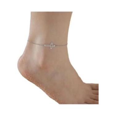 Imagem de Tornozeleira Feminina De Aço Inoxidável Com Pingentes De Gato E Avião 