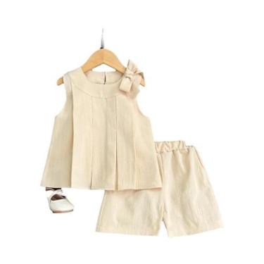 Imagem de Conjunto De Verão Para Meninas Em Rosa Doce, Colete Sem Mangas Com Laç