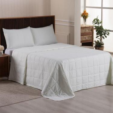 Imagem de Cobre Leito King 400 Fios Dupla Face Matelado 03 Peças Speciale Palha 