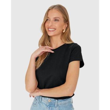 Imagem de Blusa Manga Curta T-Shirt Feminina Basicamente Ref. 90442, Preto, M