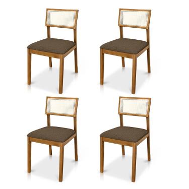 Imagem de Kit 04 Cadeiras de Jantar e Living Millie com Tela Natural Estofada Linho - Desk Design