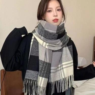 Imagem de Cachecol Unissex Inverno Lenço Pescoço Tecido Quente Aconchegante Adul