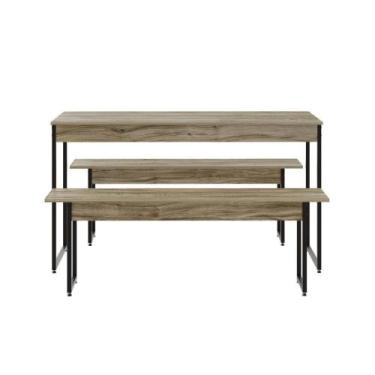 Imagem de Mesa De Jantar Com 2 Bancos Estilo Industrial Tub Carvalho / - COMPACE