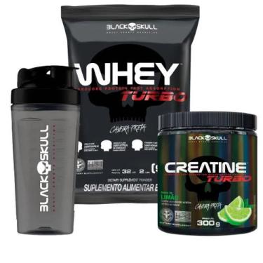 Imagem de Kit Whey Turbo 907g Refil com Creatina Turbo 300g Pote e Coqueteleira 